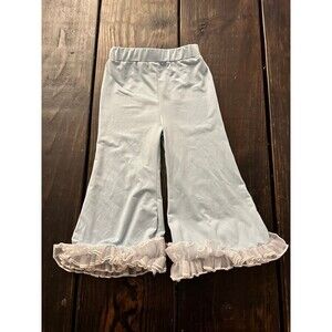 Baileys Blossoms Flare Pants Baby Blue W/White Lace Fringe Size 2T